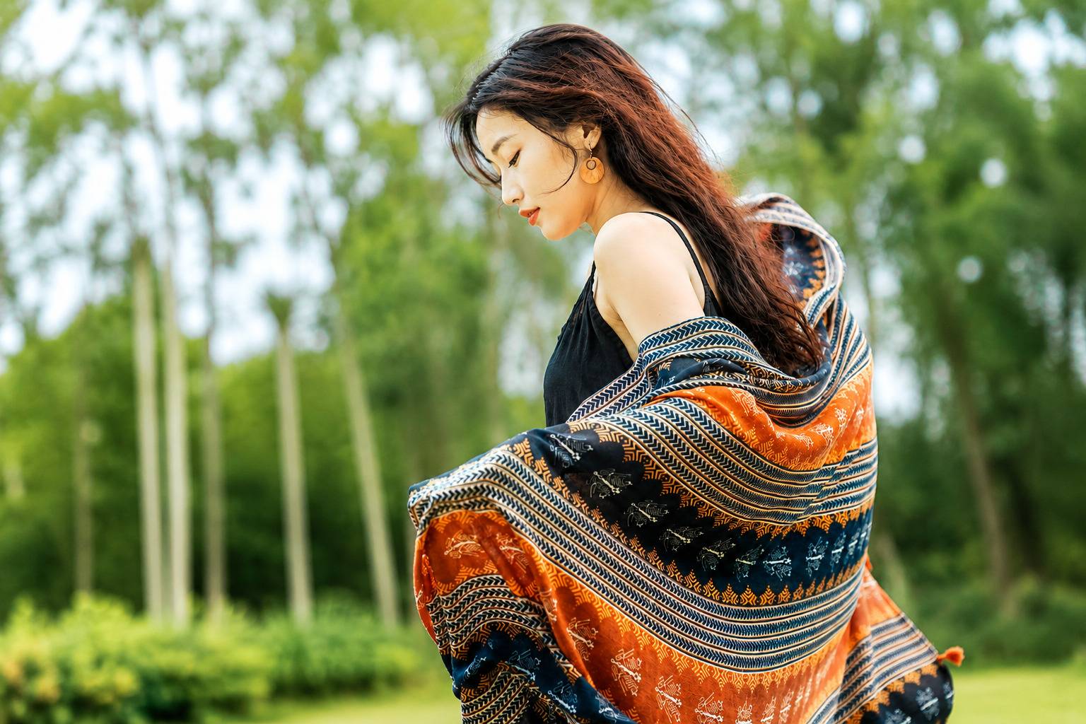 A Woman Wearing Krama Scarf