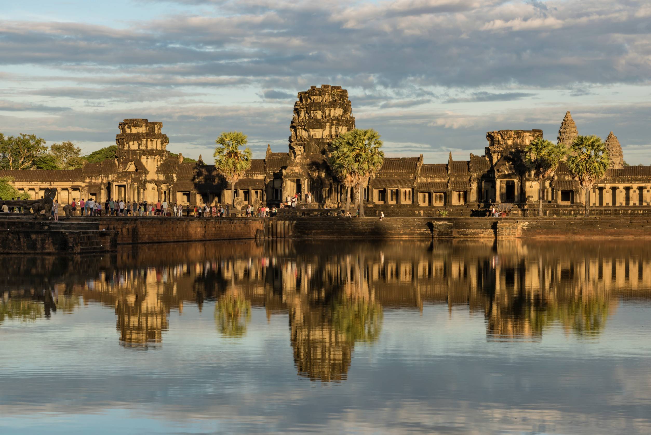 Angkor Wat Temple In Hot Sunny Evening Near Sunset