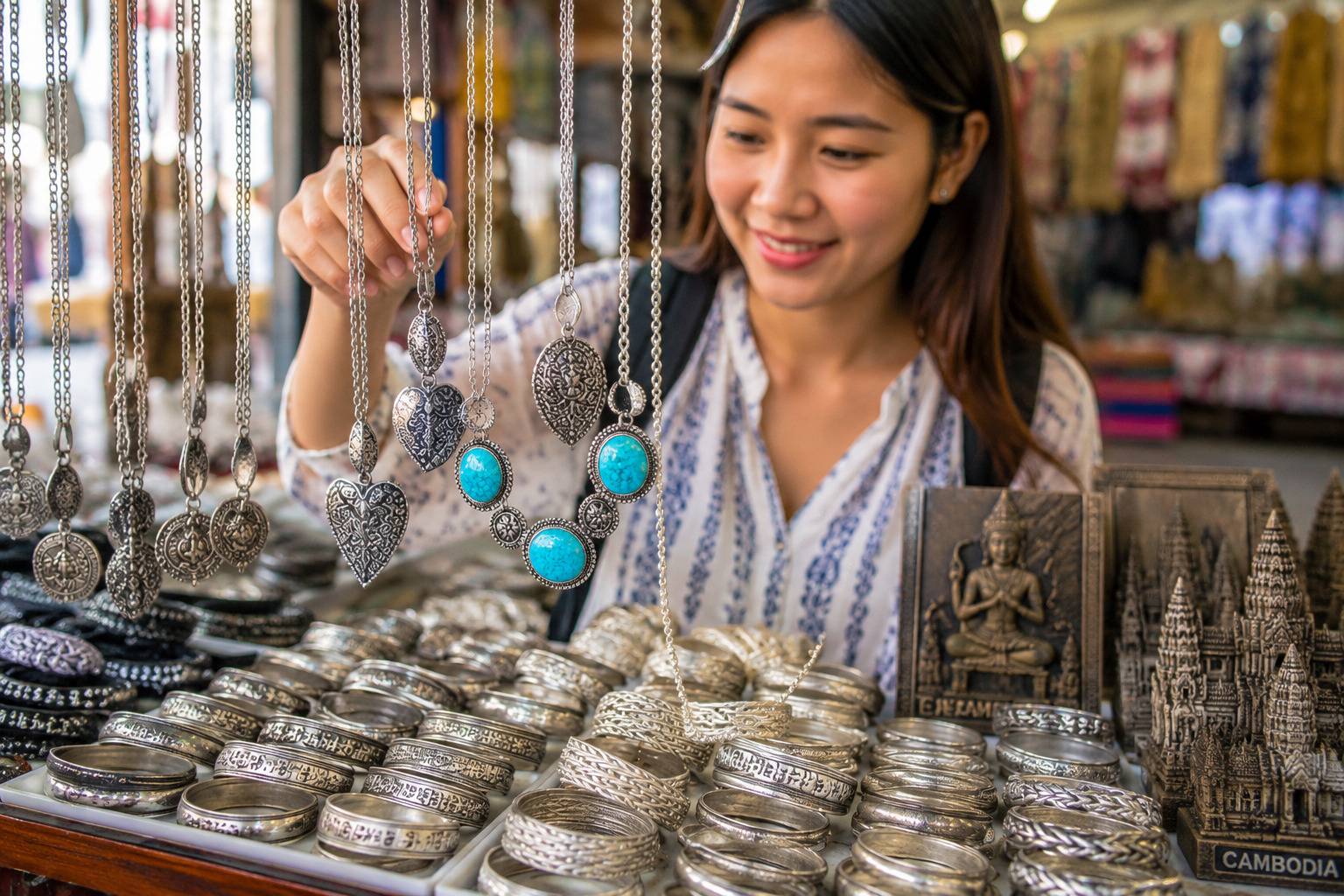 Cambodian Silver Jewellery At Display