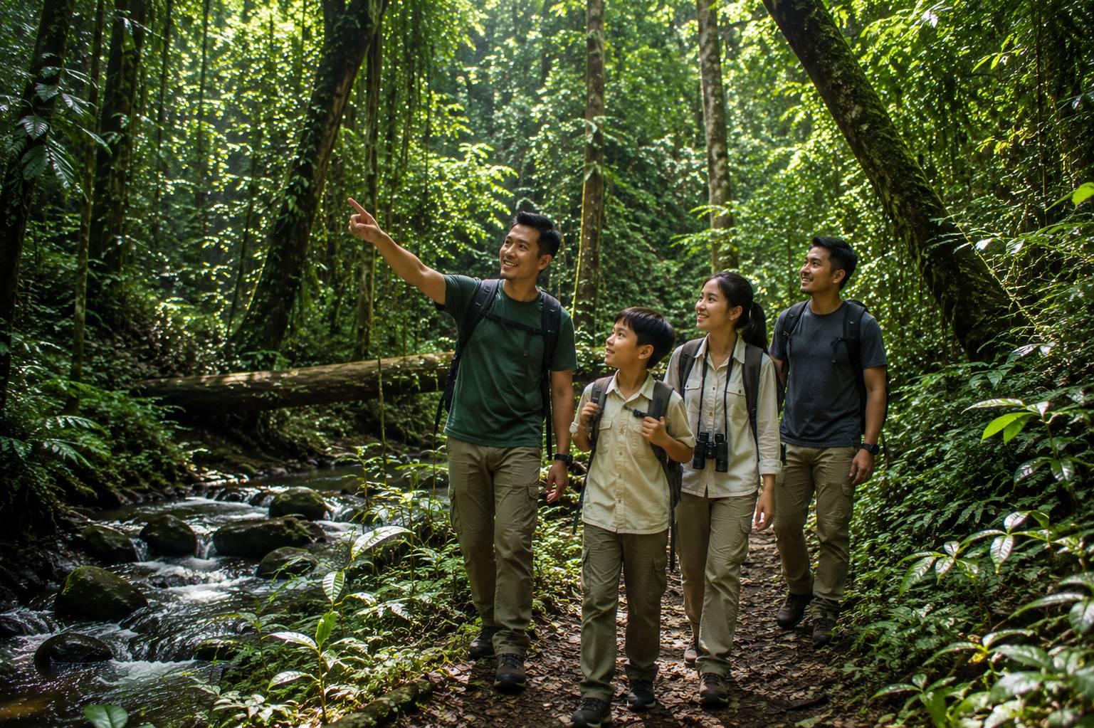 Family Hiking In Virachey National Park