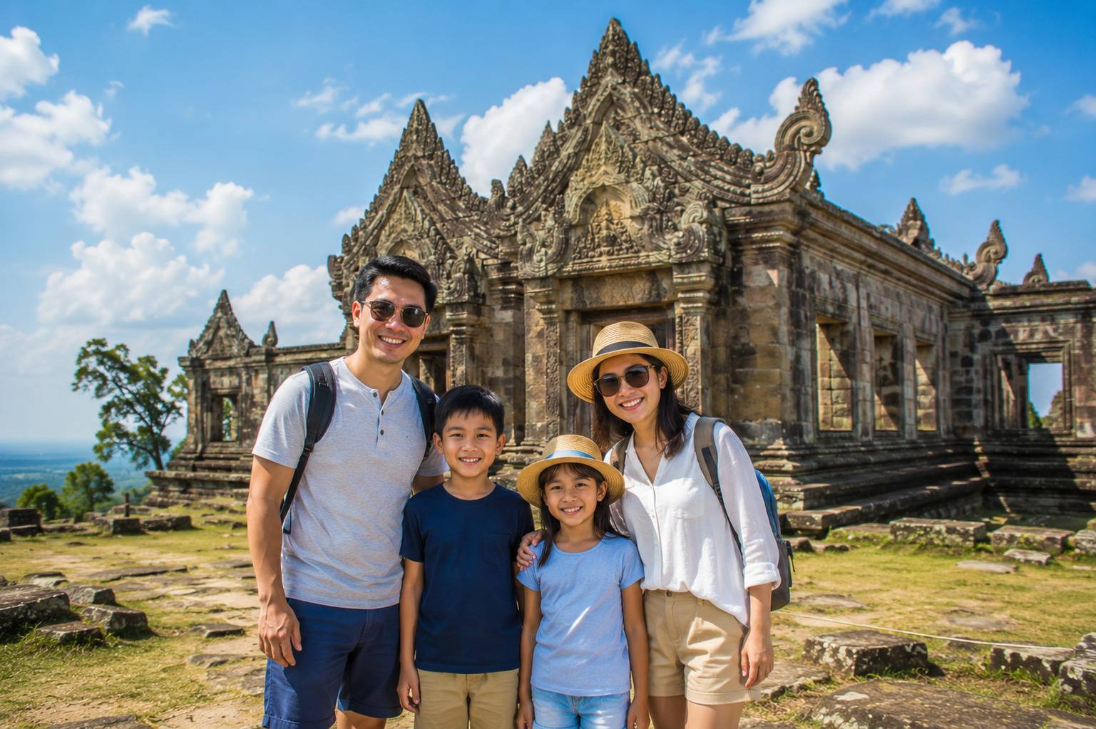 Family Visiting Preah Vihear Temple Cambodia