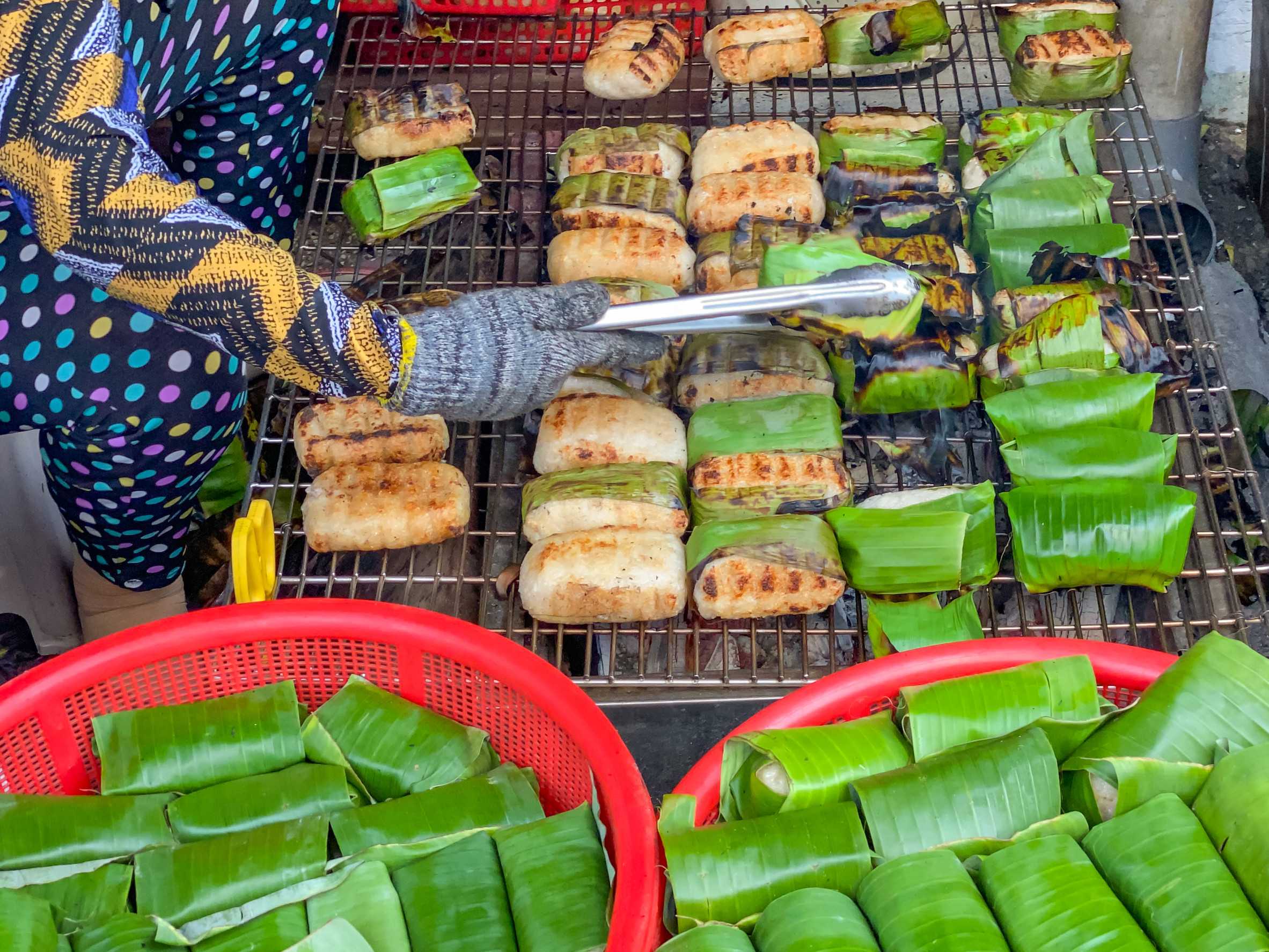 Grilled banana parcels from Cambodian street food