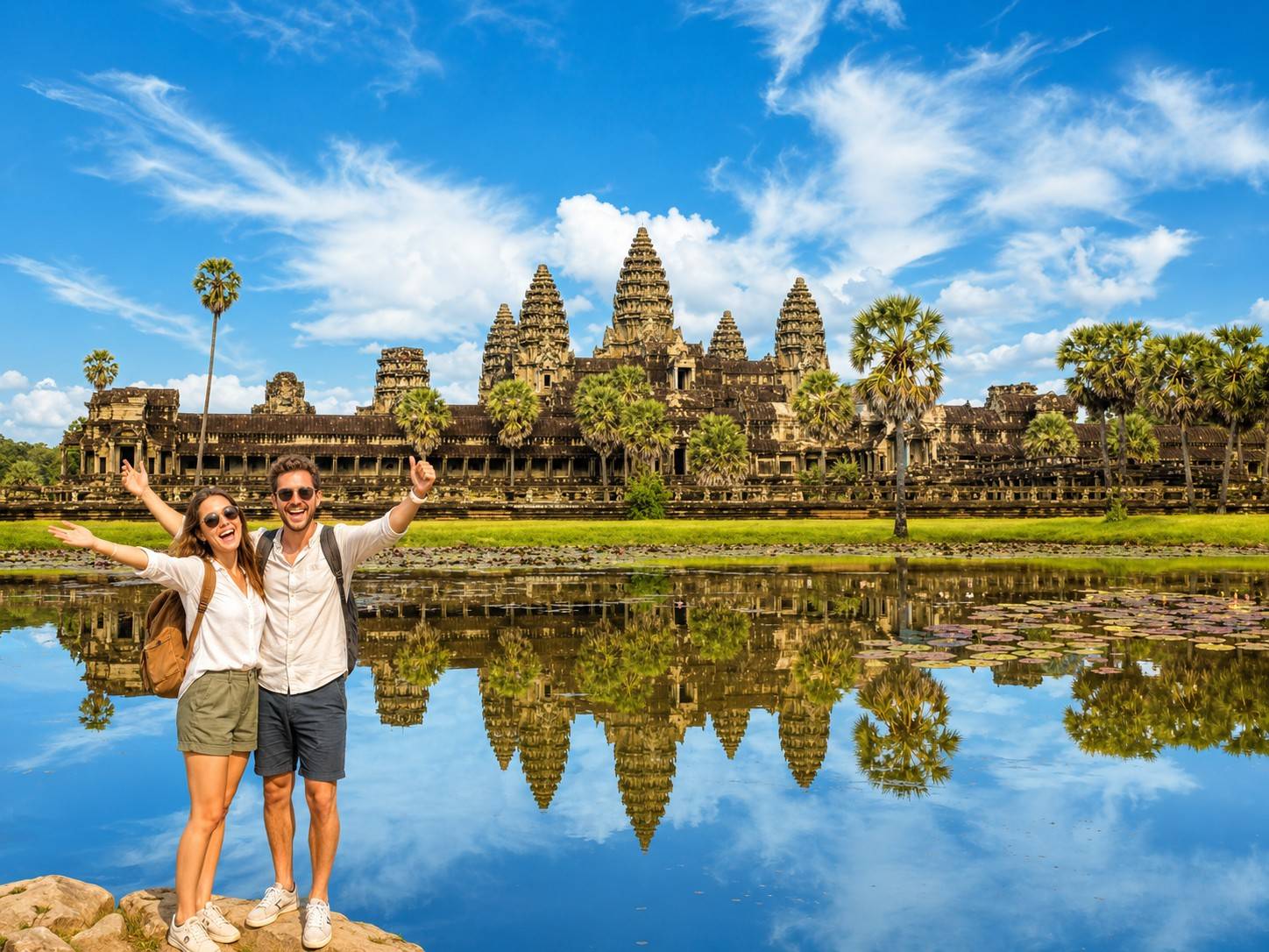 Joyful French Couple At Angkor Wat
