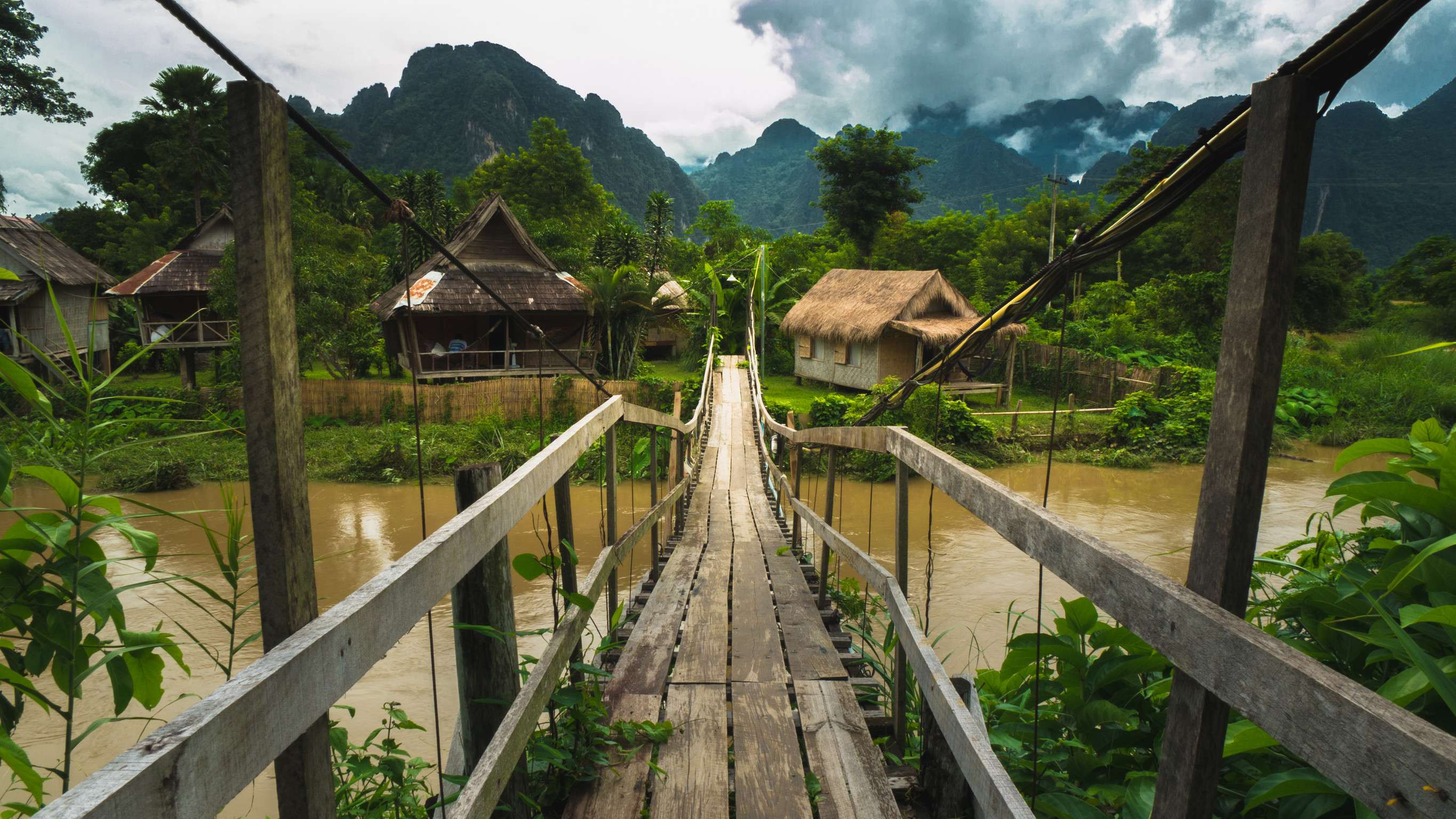 Local Wood Bridge In Vangvieng Laos