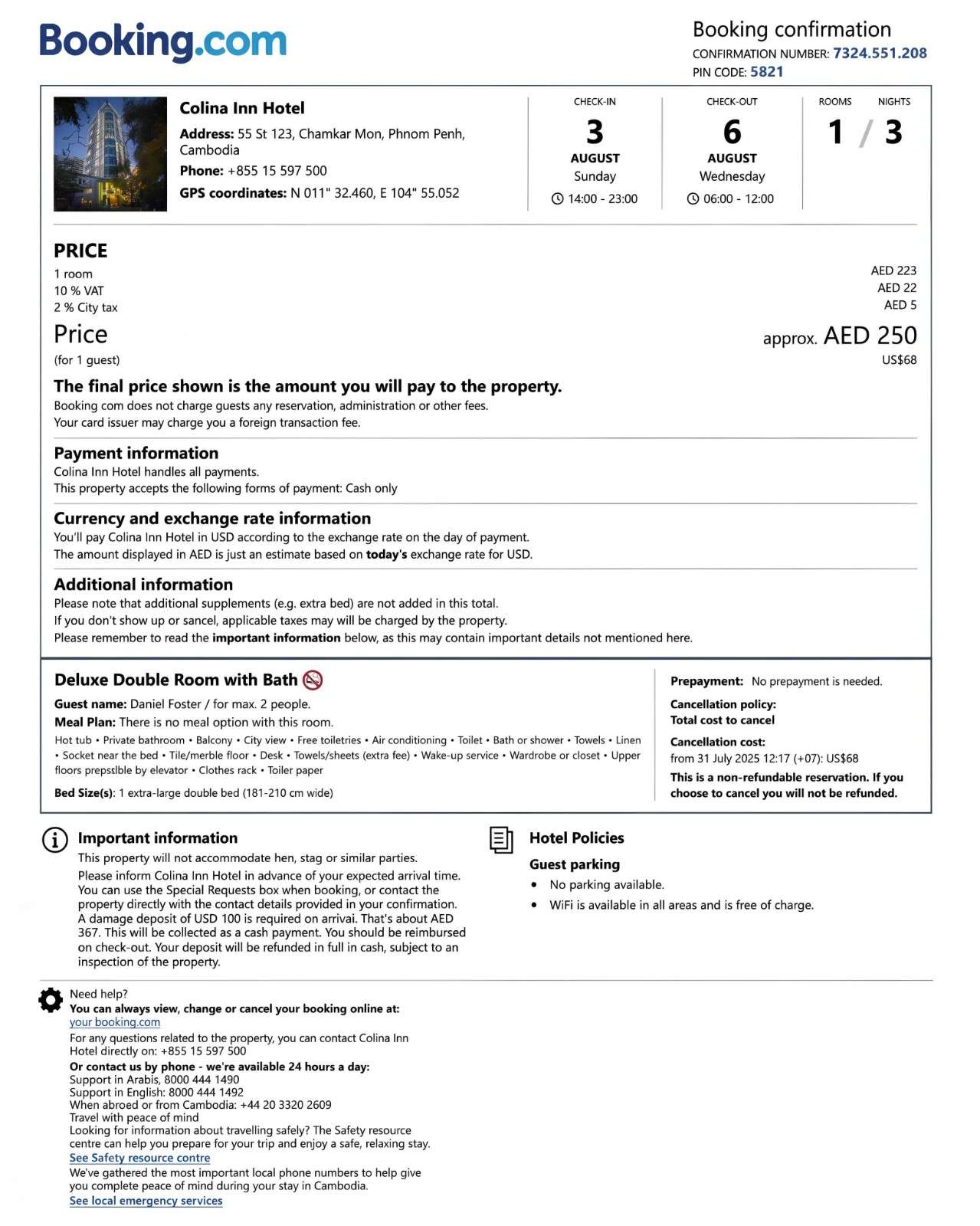 Sample of Hotel Booking