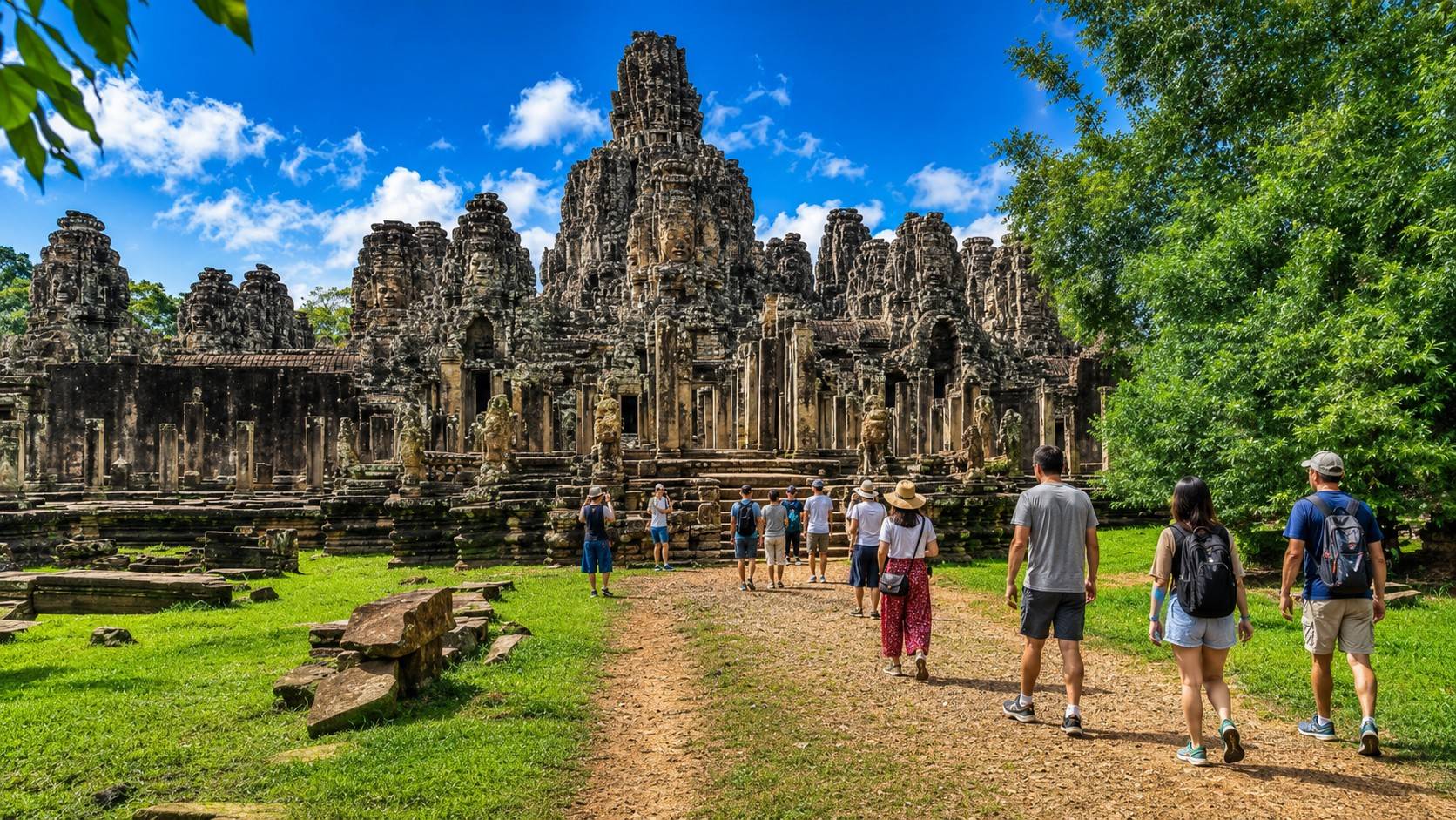 Tourists In Bayon Temple Cambodia
