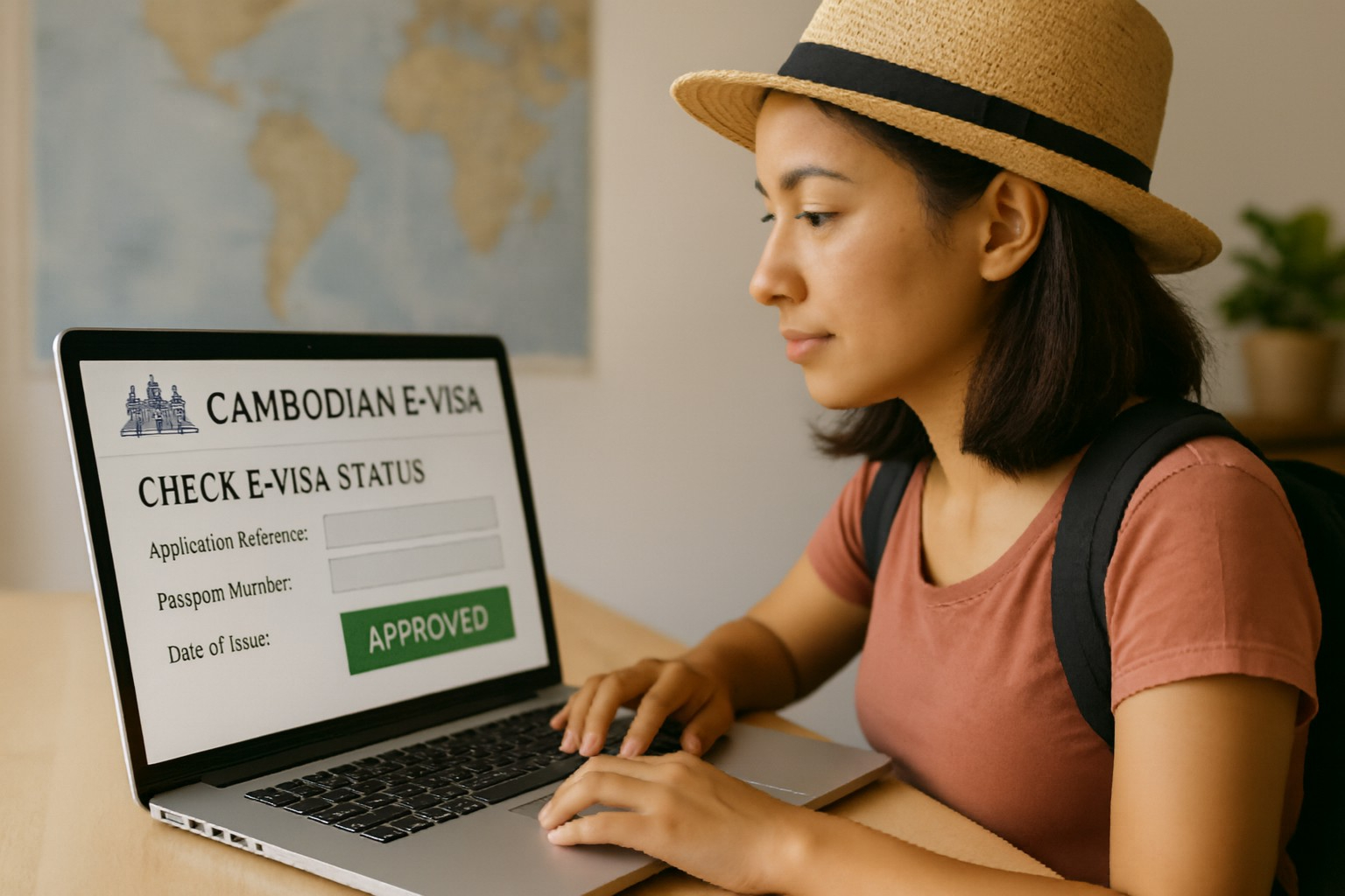 Woman checking Cambodian eVisa status online